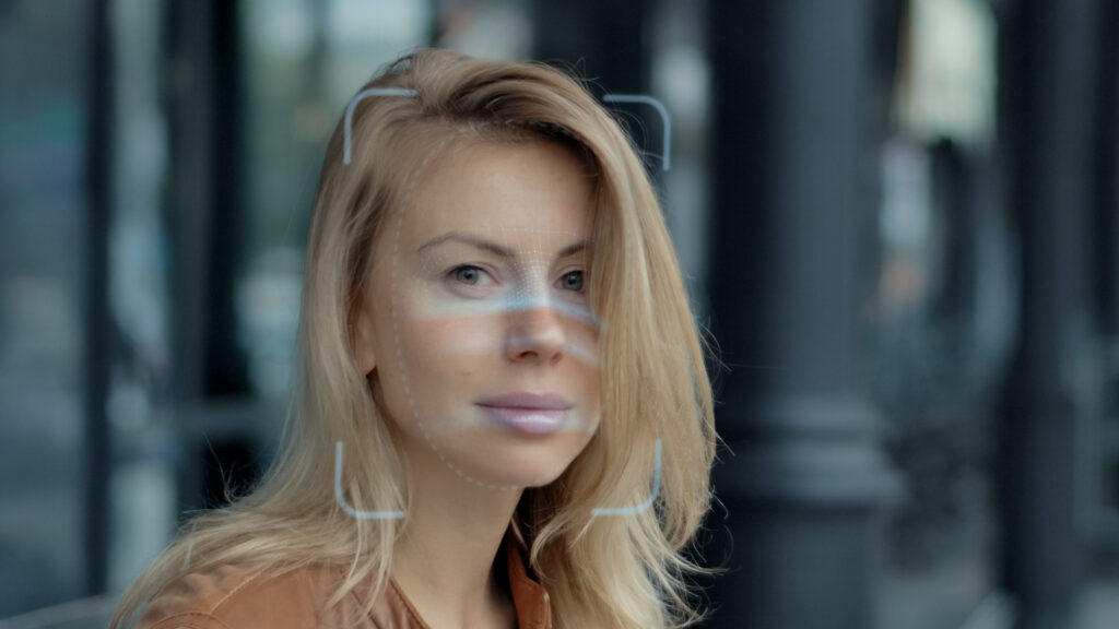 Woman's face being scanned