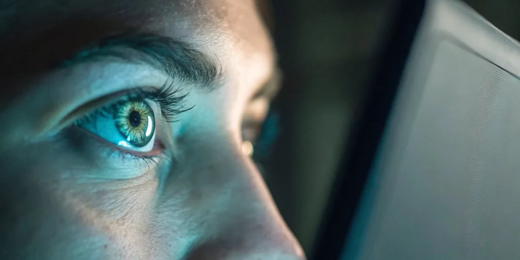 A person's eye being scanned by AI for a passive liveness check.