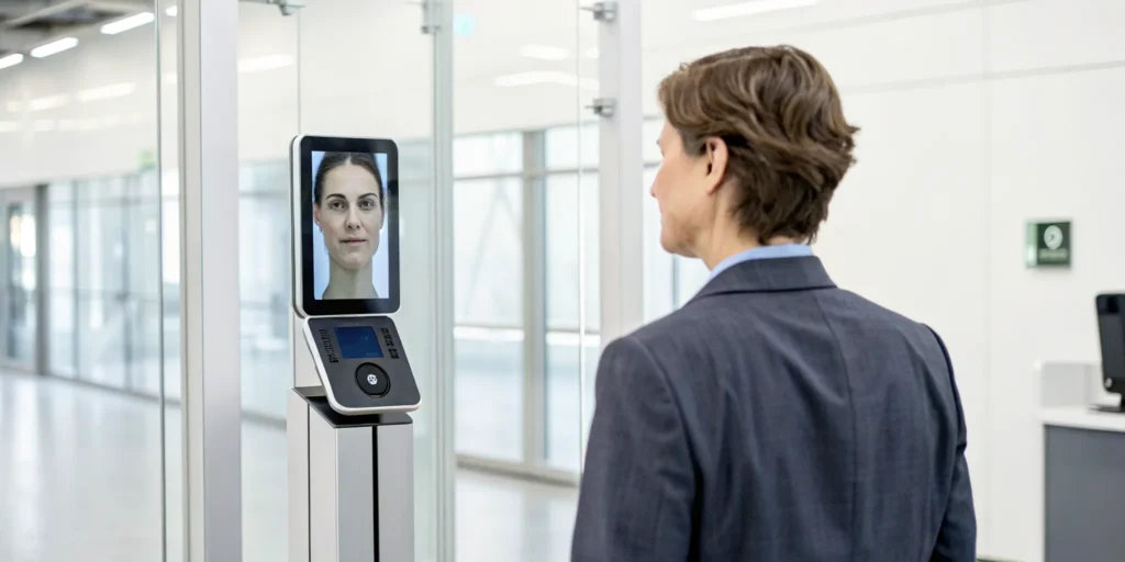 Man using facial recognition for secure account recovery.