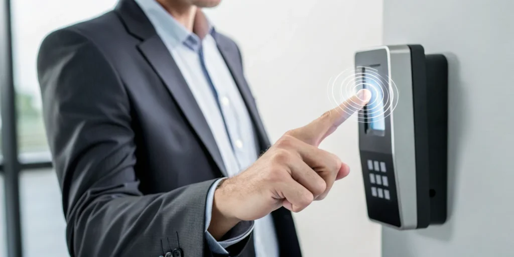 Biometric authentication using a fingerprint scanner without storing user data.