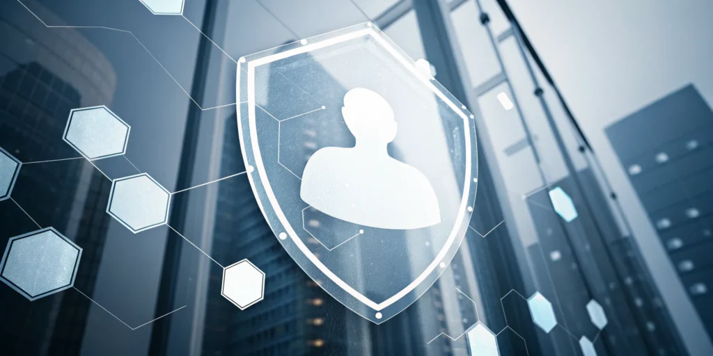 A digital shield protecting a user icon for identity verification without personal data.