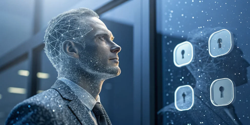 A digital figure proves a user is human to a security system without collecting PII.