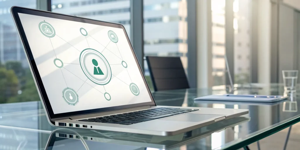 A network diagram on a laptop showing how to verify age using an API.