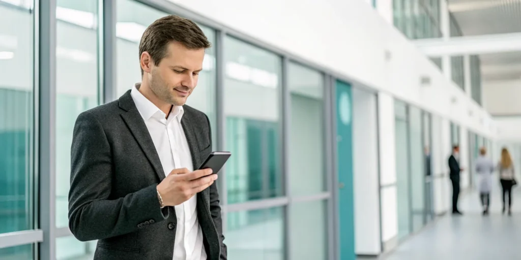 Man performing a liveness check on a smartphone for secure age verification.