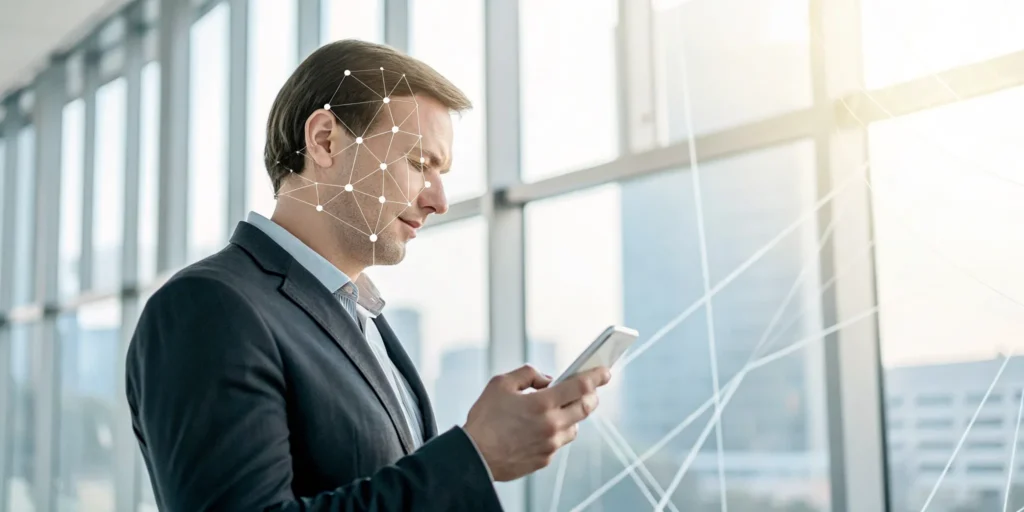 A user completes a lightweight facial verification scan on their smartphone.