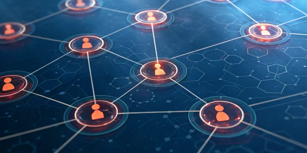 A network diagram example of a Sybil attack, with one attacker controlling many fake identities.