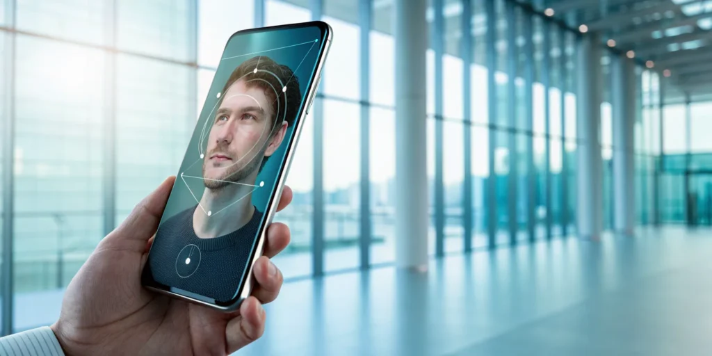 A person using a smartphone to complete a client-side liveness verification.