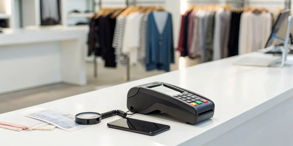 Digital coupon on a smartphone at a POS checkout, a key point of control for coupon fraud.