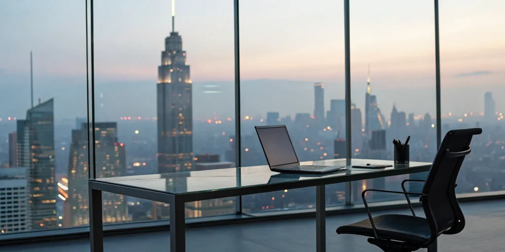 A laptop on a desk with a city view, signaling the future of fraud detection beyond device fingerprinting.