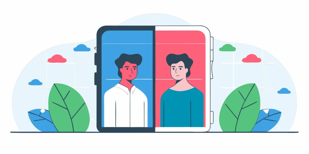 A real person versus a deepfake on a split screen during an identity verification check.