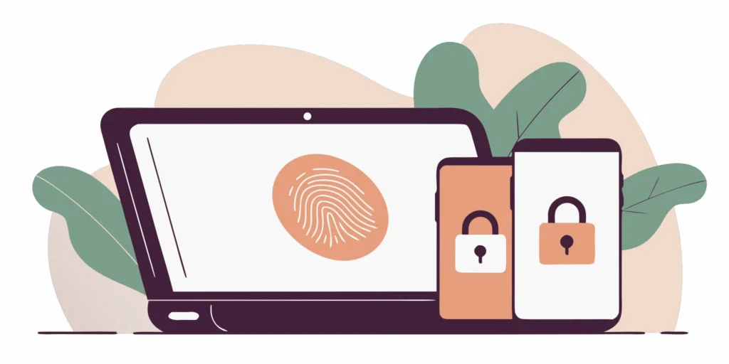 Recovering a locked-out account without SMS, using a laptop with fingerprint and password security options.