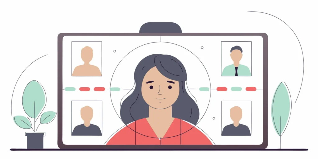 Illustration of facial age verification interface with a user selfie and green checkmark overlay