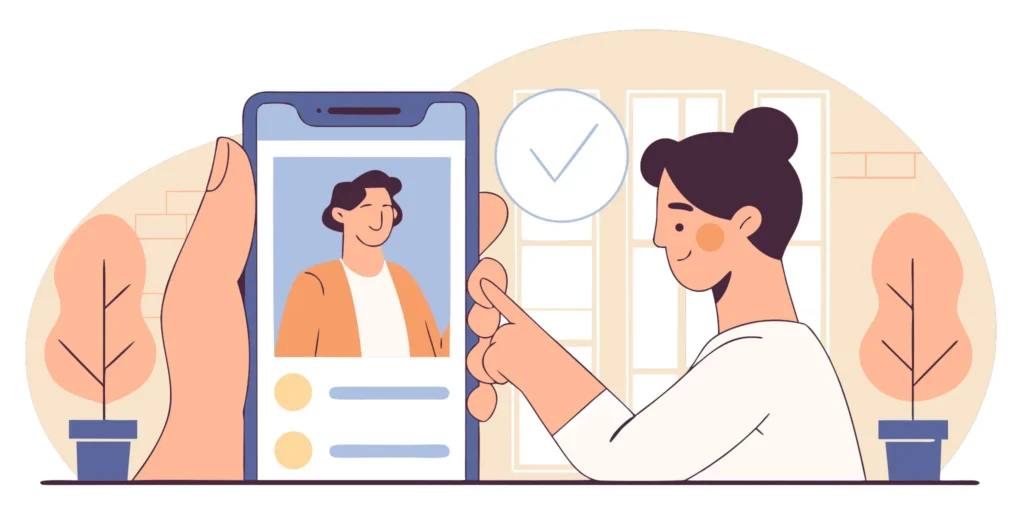 Woman using a smartphone to verify she is a real user without slowing down the sign-up process.