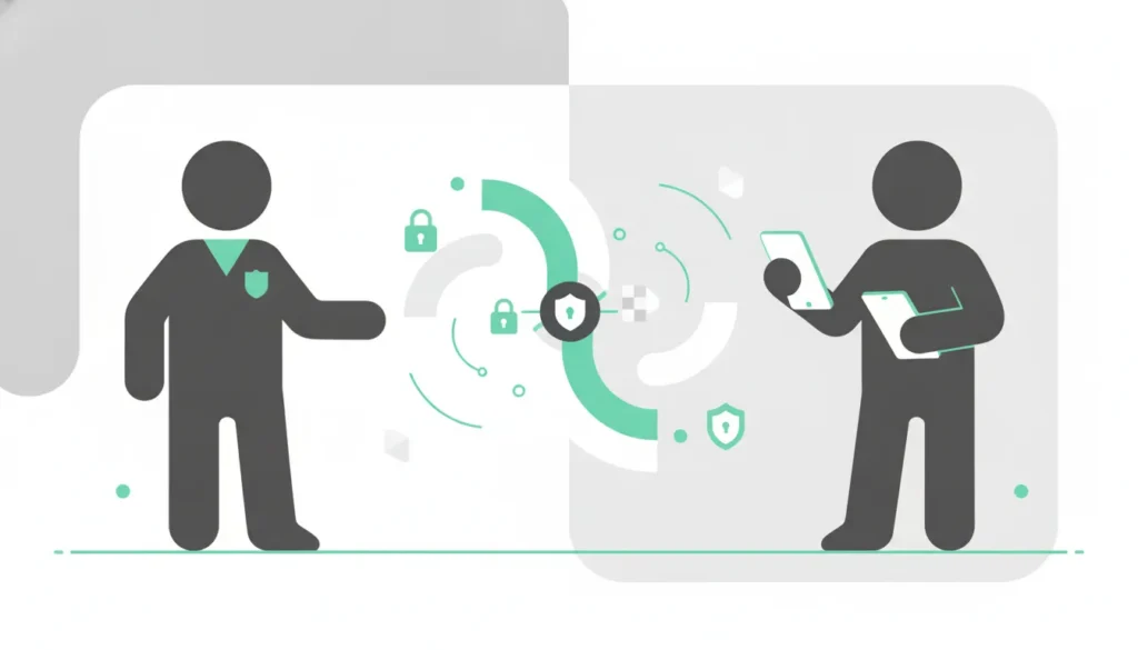 Flat illustration of a remote worker verification workflow