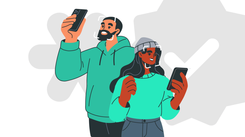 Two people using their phones to verify their identity