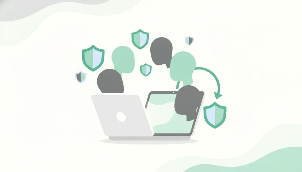 Flat illustration of an enterprise team reviewing a privacy-preserving age assurance flow