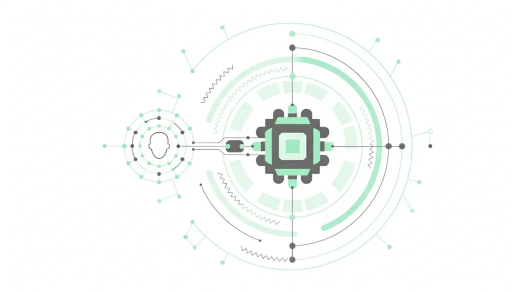 Flat illustration of a human-presence signal entering an enterprise fraud risk engine