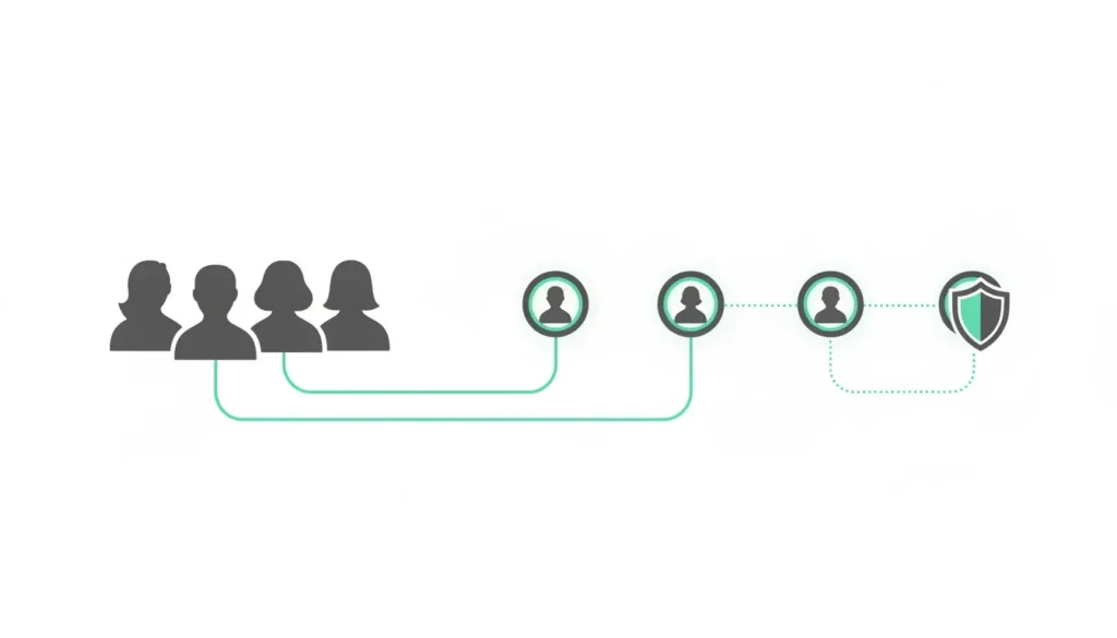Illustration of one-person-one-account verification linking real people to separate platform accounts