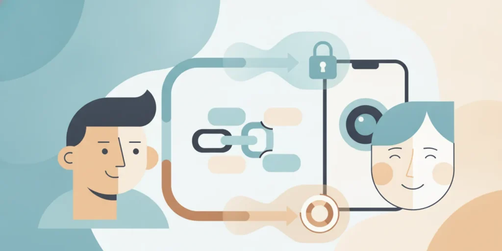 Flat illustration of a person reviewing facial verification privacy risks and data flows